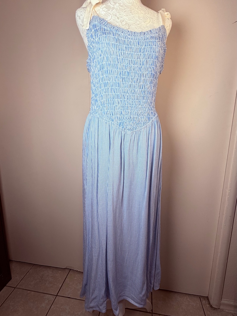 Sienna Sky Light Blue Smocked Maxi Sundress